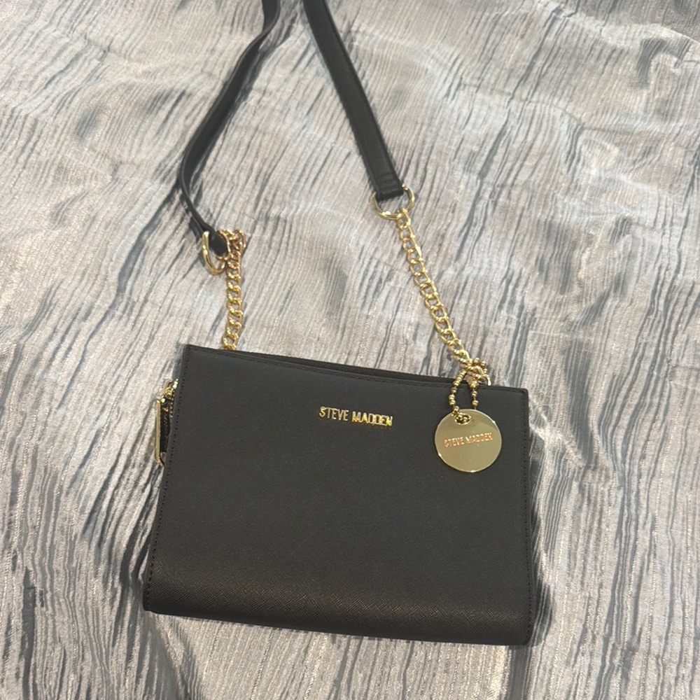 Steve Madden Black Crossbody Bag with Gold Chain